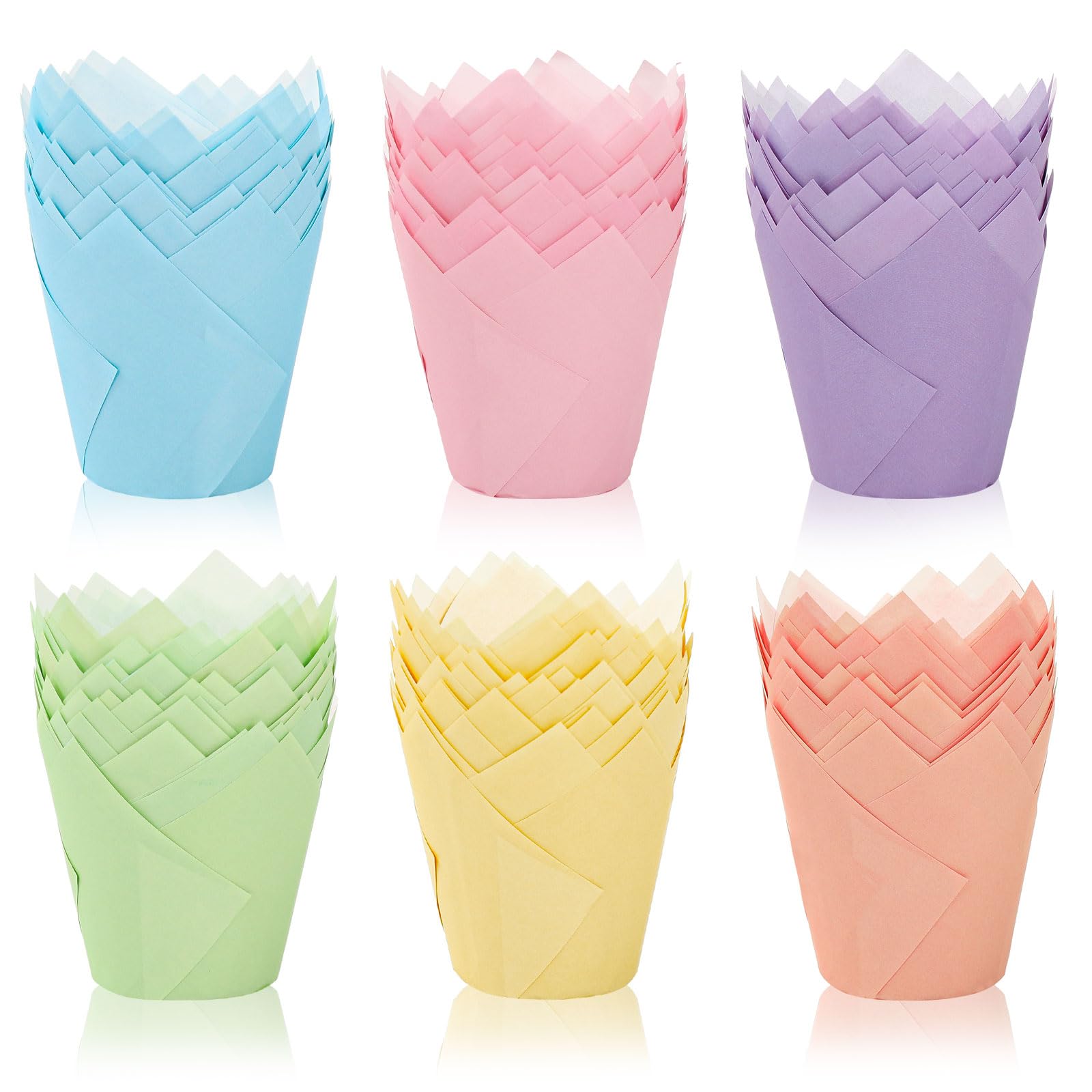 FYSUIMU 180 moldes para magdalenas de tulipán pastel, coloridos moldes para hornear magdalenas, rosa, azul, morado, amarillo, naranja, verde, para primavera, Pascua, vacaciones, suministros de fiesta
