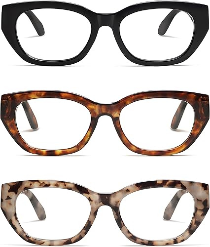 Paquete de 3 lentes de lectura cuadrados retro para mujer, lindos y elegantes lentes de lectura con bloqueo de luz azul, AM6080