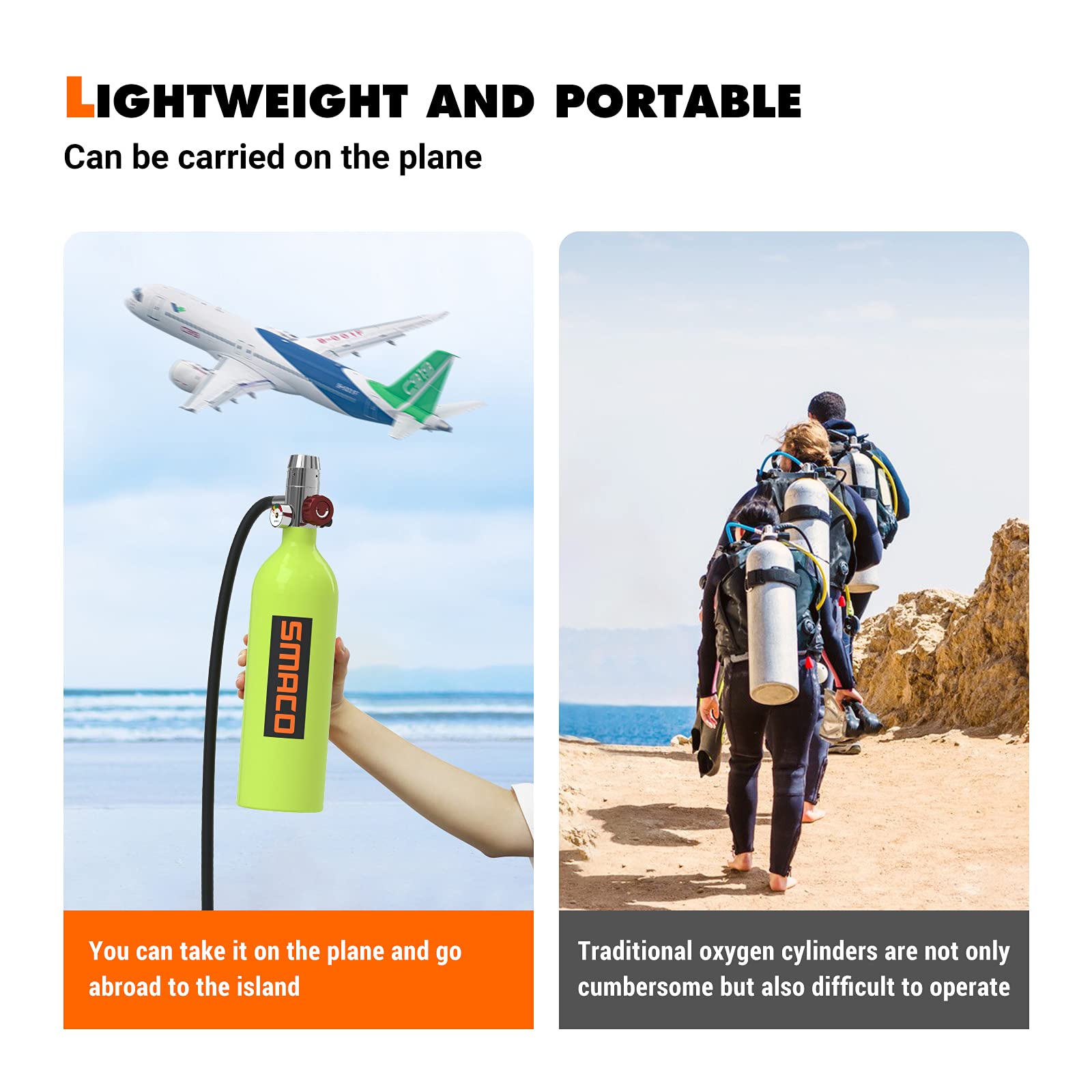 SMACO S400 1L Scuba Tank Mini Scuba Diving Tank—DOT Certified Tank with 15-20 Minutes Backup Scuba Tank Kit Diving Oxygen Underwater Breathing Device with Aluminum Hard Case S400-d-green