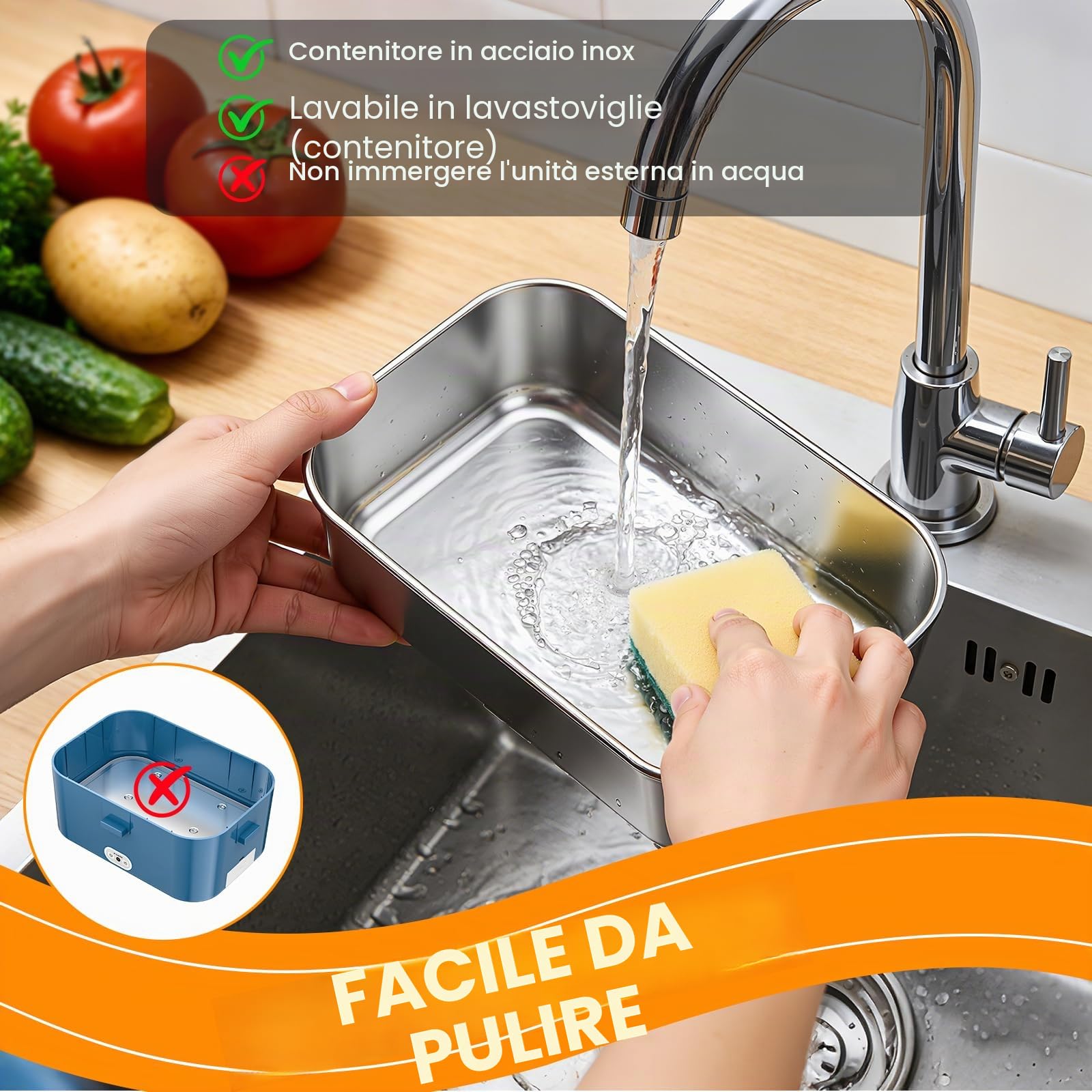 Scaldavivande Elettrico Portatile 100W 1.8L Lunch Box Termico 3 in 1(12V/24V/240V) per Auto Camion e Ufficio, Porta Pranzo Riscaldabile in Acciaio Inox con Borsa Forchetta e Cucchiaio
