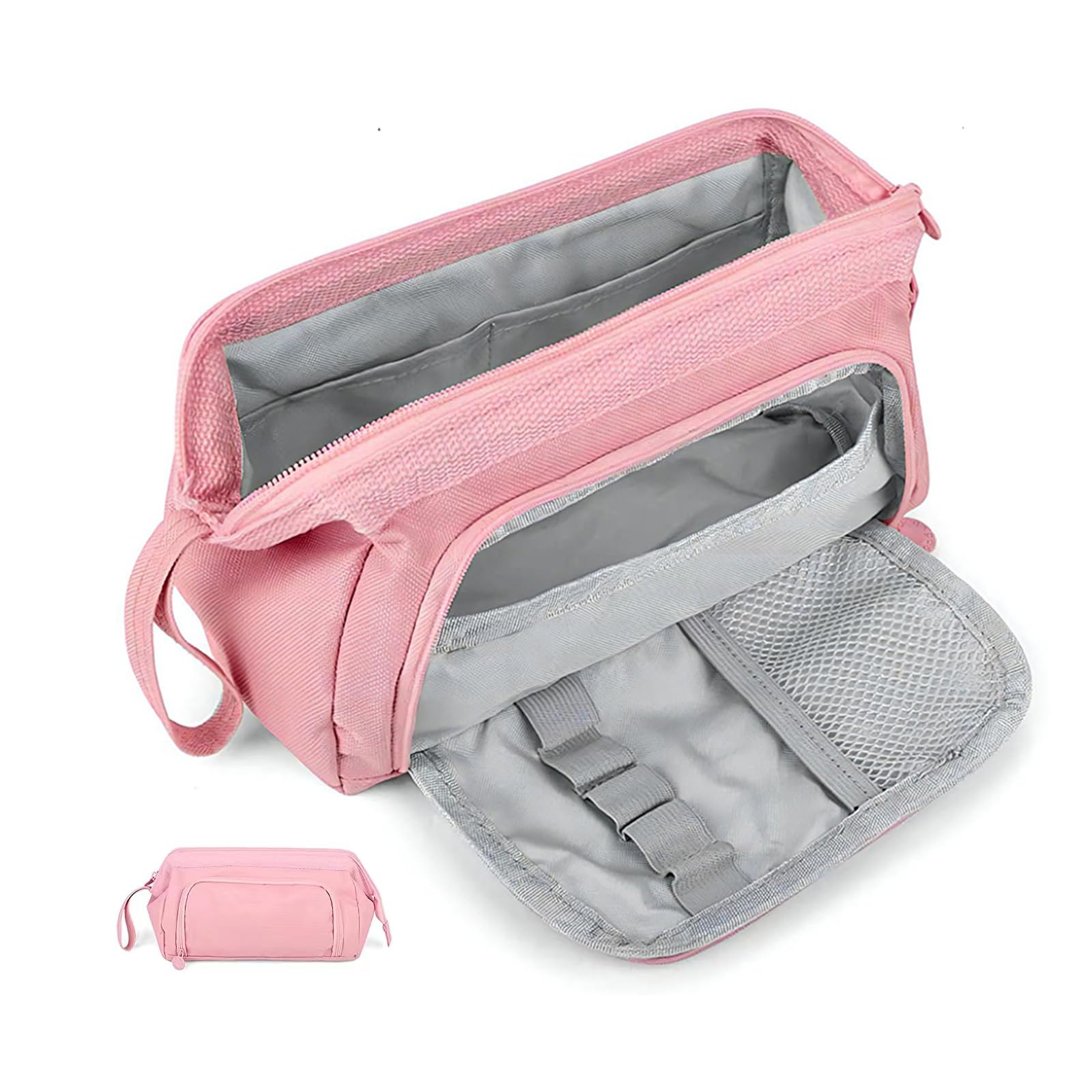 Cute Pink Pencil Case for Girls, Large Capacity Canvas Pencil Pouch, Stylish and Spacious Big Pencil Bag for School and Office Supplies, 3 Compartments Makeup Bag, Drawing Stationery