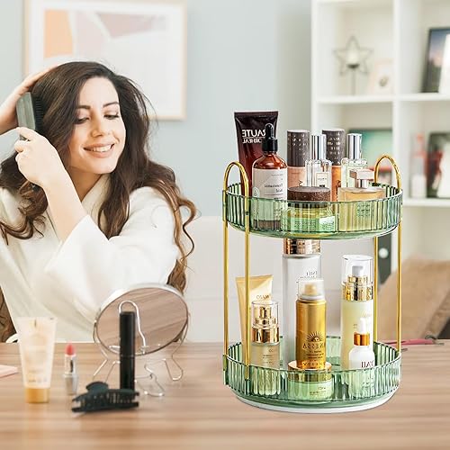 Miniatura 7 de Organizador de maquillaje giratorio de 360, bandejas de baño, organizador de encimera, carrusel de maquillaje, estante giratorio de gran capacidad,