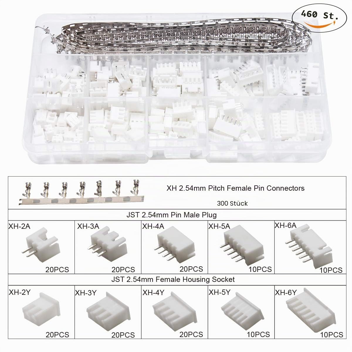 Crimpzange Dupont Stecker Set - Preciva 1550 pcs 2,54 mm Steckverbinder und Crimp Pins, 460 pcs 2,54 mm JST-XH JST Crimpkontakten und Buchsengehäuse, für 0,1-1 mm² (0,1-1 mm² Set)