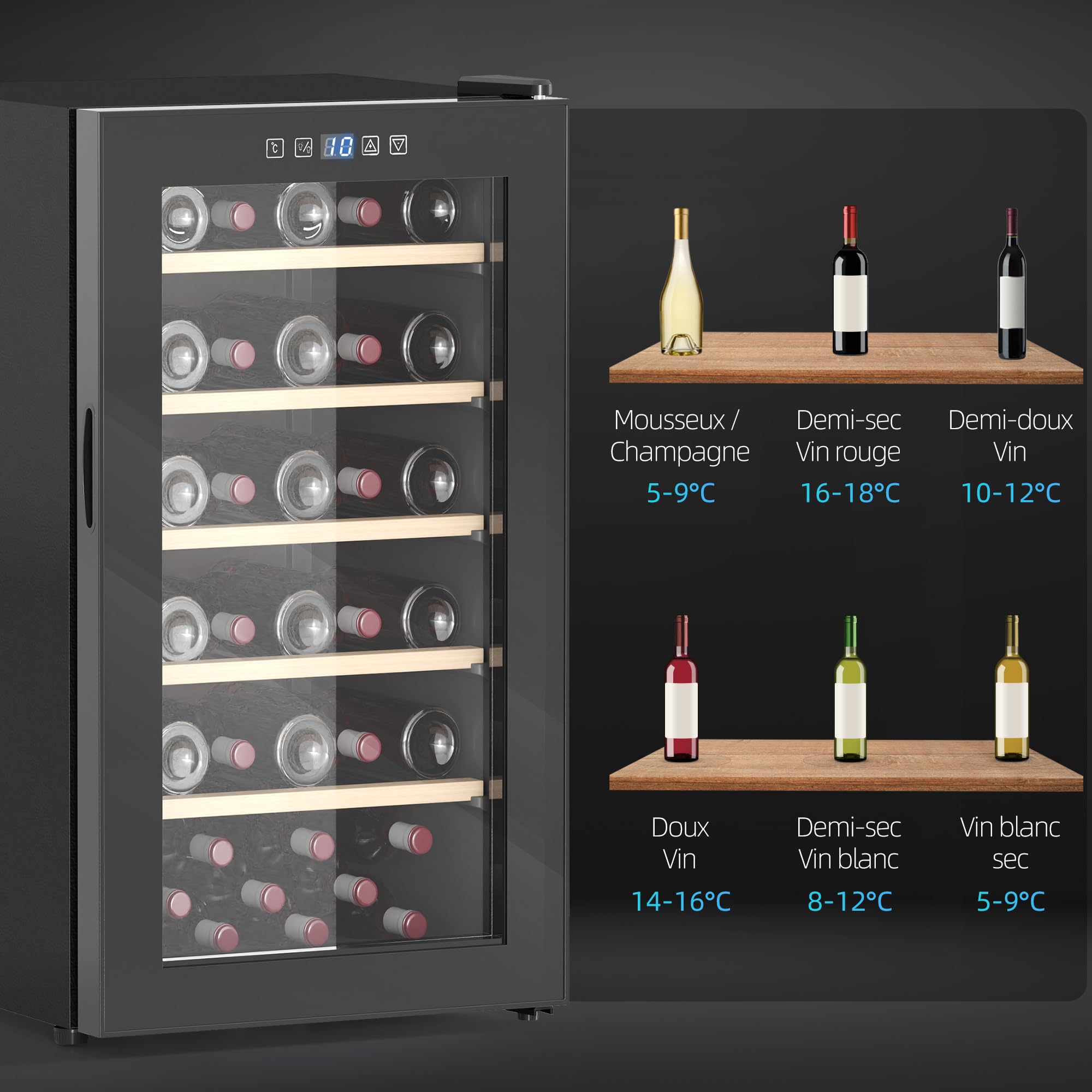 HOMCOM Cave à vin 41 bouteilles 91L réfrigérateur silencieux porte en verre LED écran tactile contrôle température 5-20℃ noir