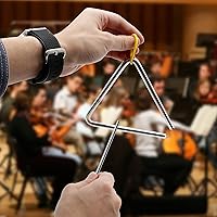 Vista 7 de 2 piezas de triángulos de percusión de 6 pulgadas con golpeadores, instrumento de triángulo de acero con ritmo de golpe triángulo instrumento