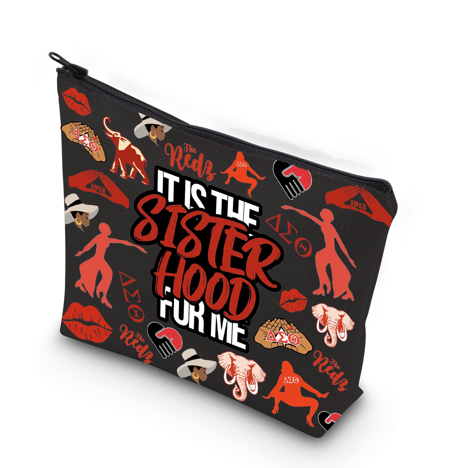 WCGXKO DST Gift Redz Gift 1913 Sorority Theme Gft It's The Sisterhood For Me Zipper Pouch Makeup Bag, FOR ME 1913 1, Zipper