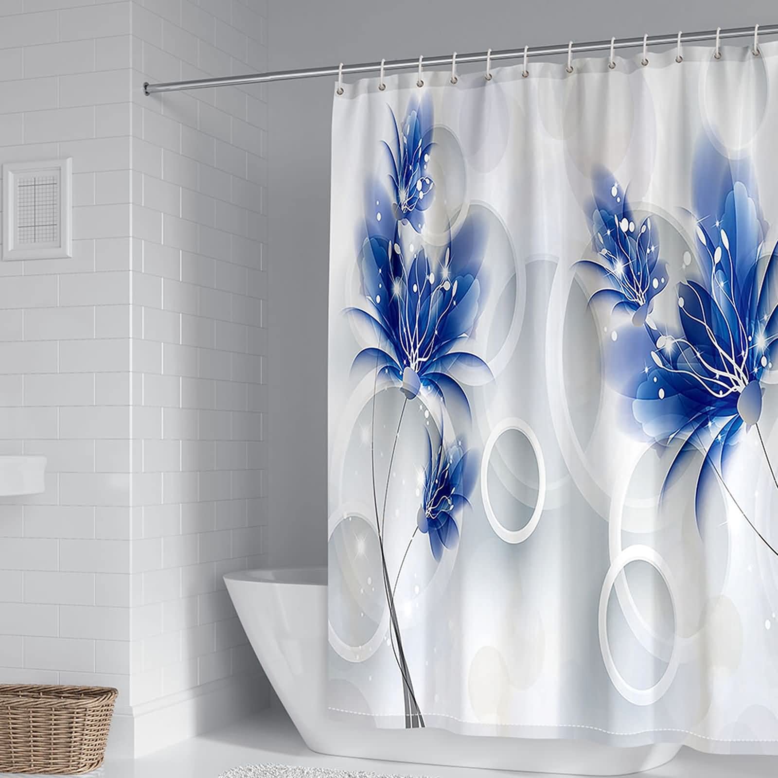Rideau de douche fleur bleu 180x200cm en polyester pour salle de bain