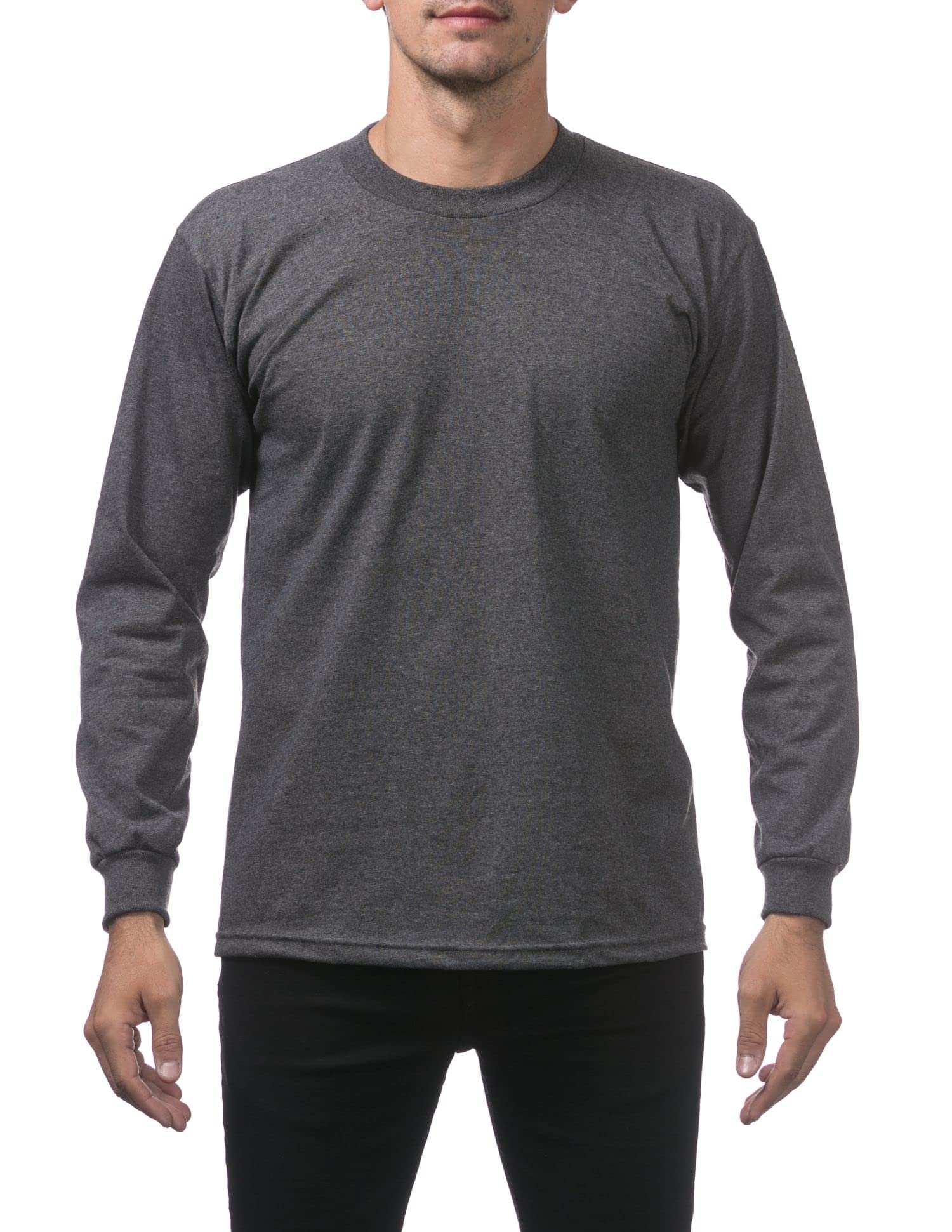 Pro Club Men's Heavyweight Cotton Long Sleeve Crew Neck T-Shirt, Charcoal, Large