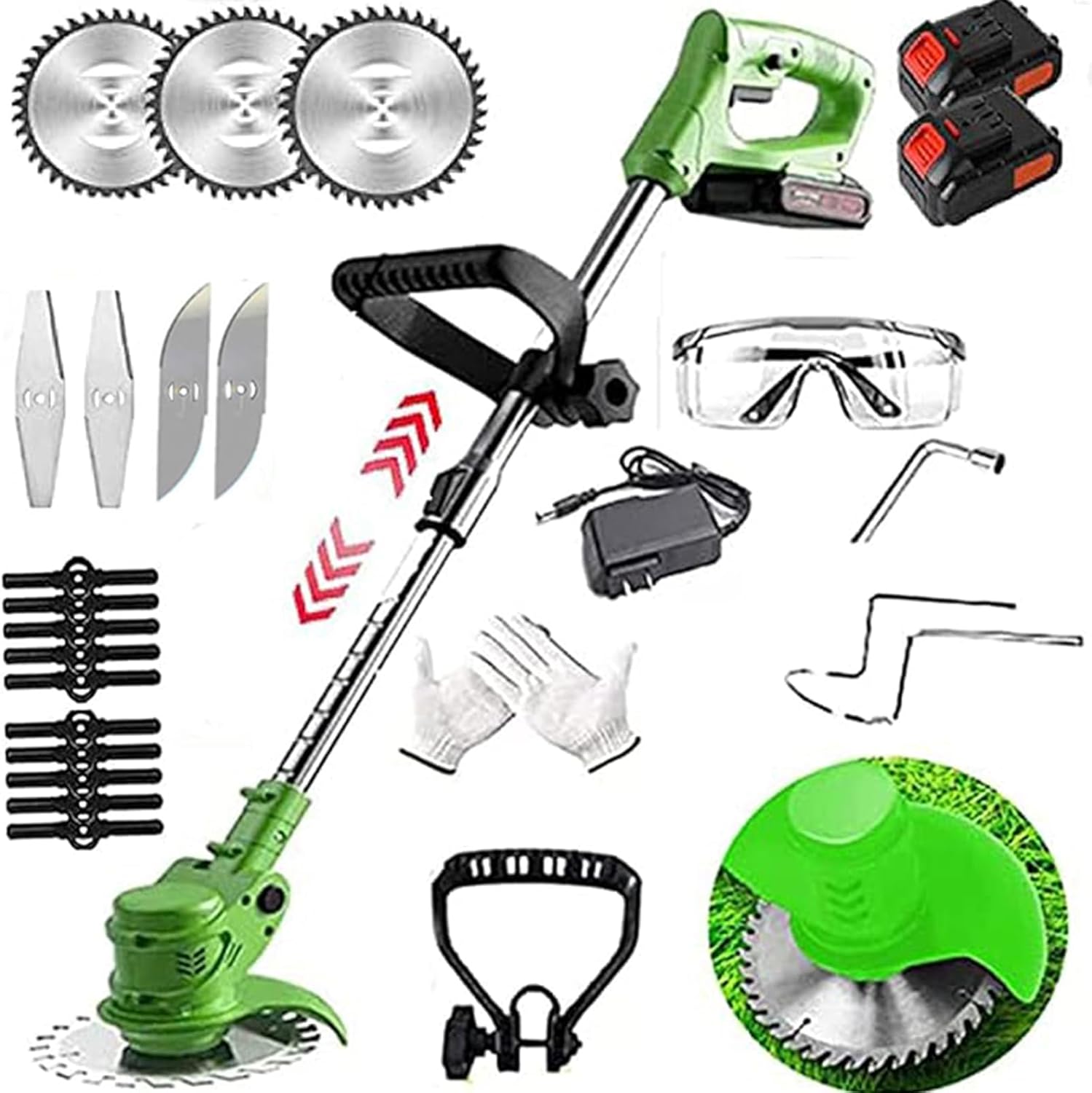 Weed Wacker Battery Operated, 24V 2Ah Battery Powered Weeder String Trimmer with 2 Batteries and 3 Blades, Weeder Lightweight Powerful Weeder Battery Powered for Yard and Garden Weeder (Green)