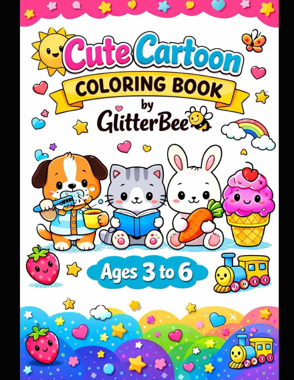 Cute Cartoon Coloring Book: Fun and Easy Kawaii Coloring Pages for Kids Ages 3 to 6