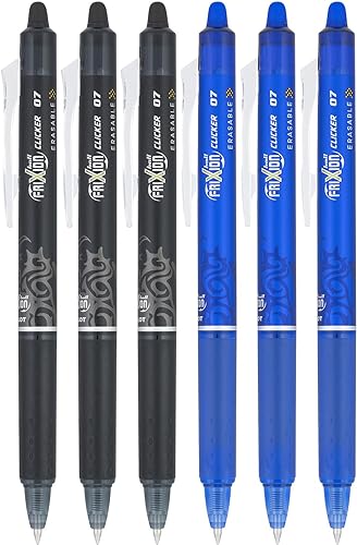 Pilot FriXion Clicker - Bolígrafos de gel borrable, de 0.7 mm, punta fino y tinta negra
