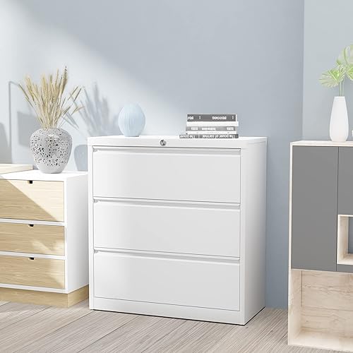 Miniatura 2 de Aobabo Archivador lateral de metal de 3 cajones con cerradura, archivador lateral de almacenamiento de acero con tamaño cartalegal para oficina en