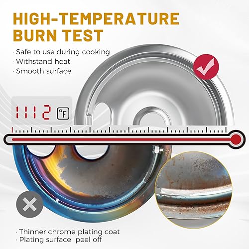 Miniatura 28 de W10196405 W10196406 - Sartenes de goteo para estufa eléctrica, compatibles con Whirlpool Electric Range-Thickening para evitar doblado, juego de 4