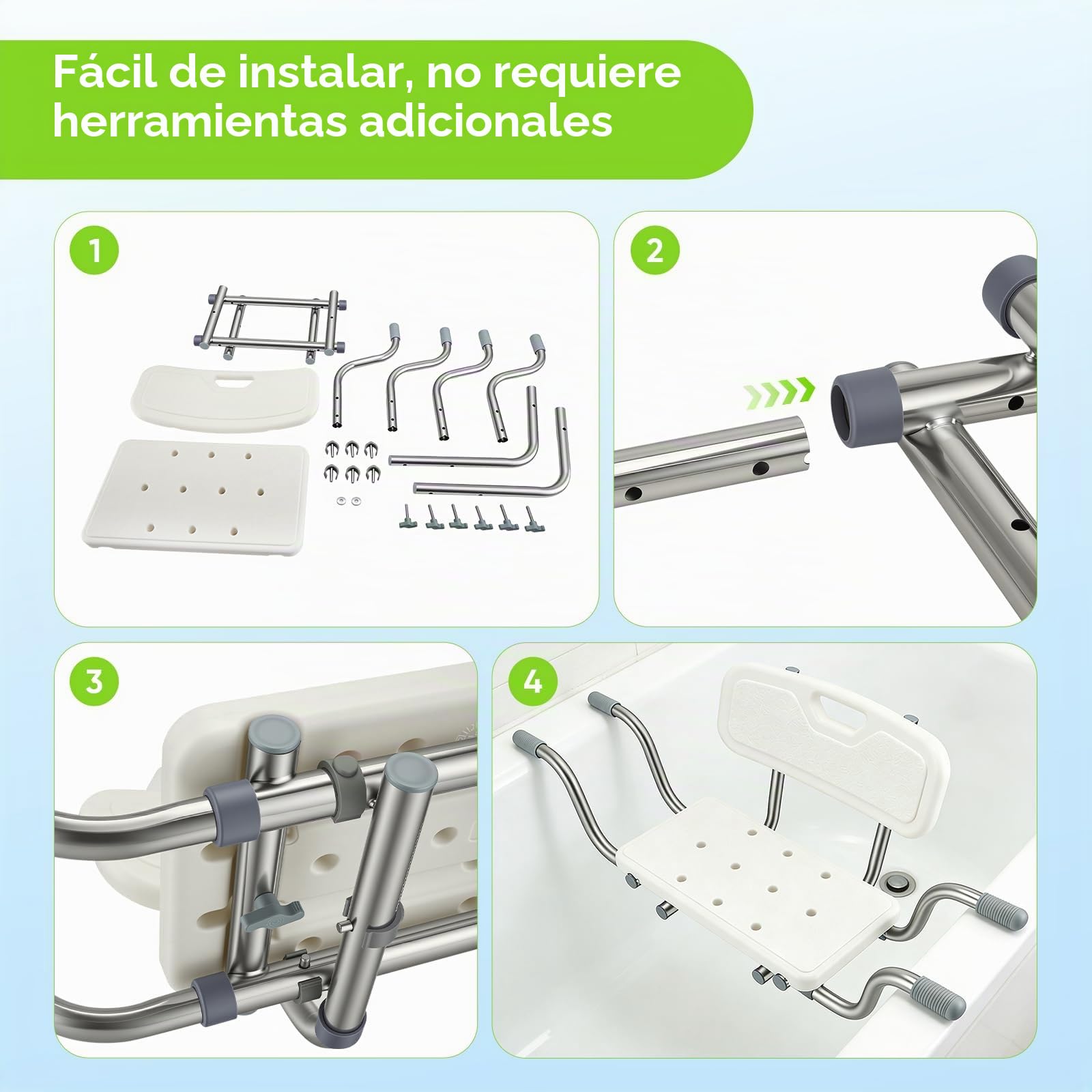 Silla bañera Adultos con Respaldo extraíble, Asiento bañera Adulto Regulable 76-86 cm, Patas Antideslizantes, soporta 150 kg – Silla bañera Personas Mayores para bañera y Ducha