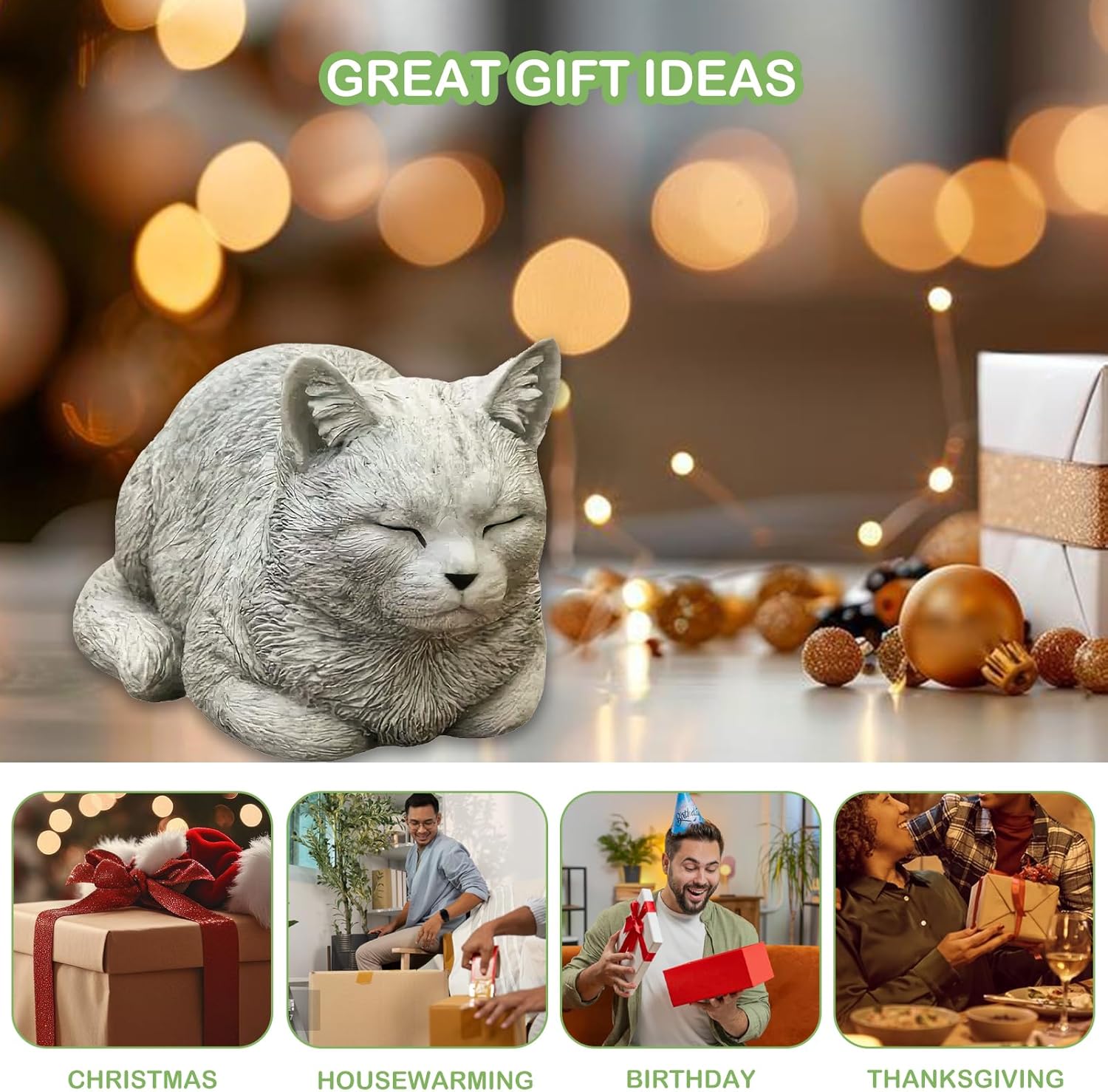 6 Inch Cat Garden Statues - Outdoor Decor for Patio Yard Art, Sleeping Cat Gifts for Women - Durable Grey Resin - Image 5