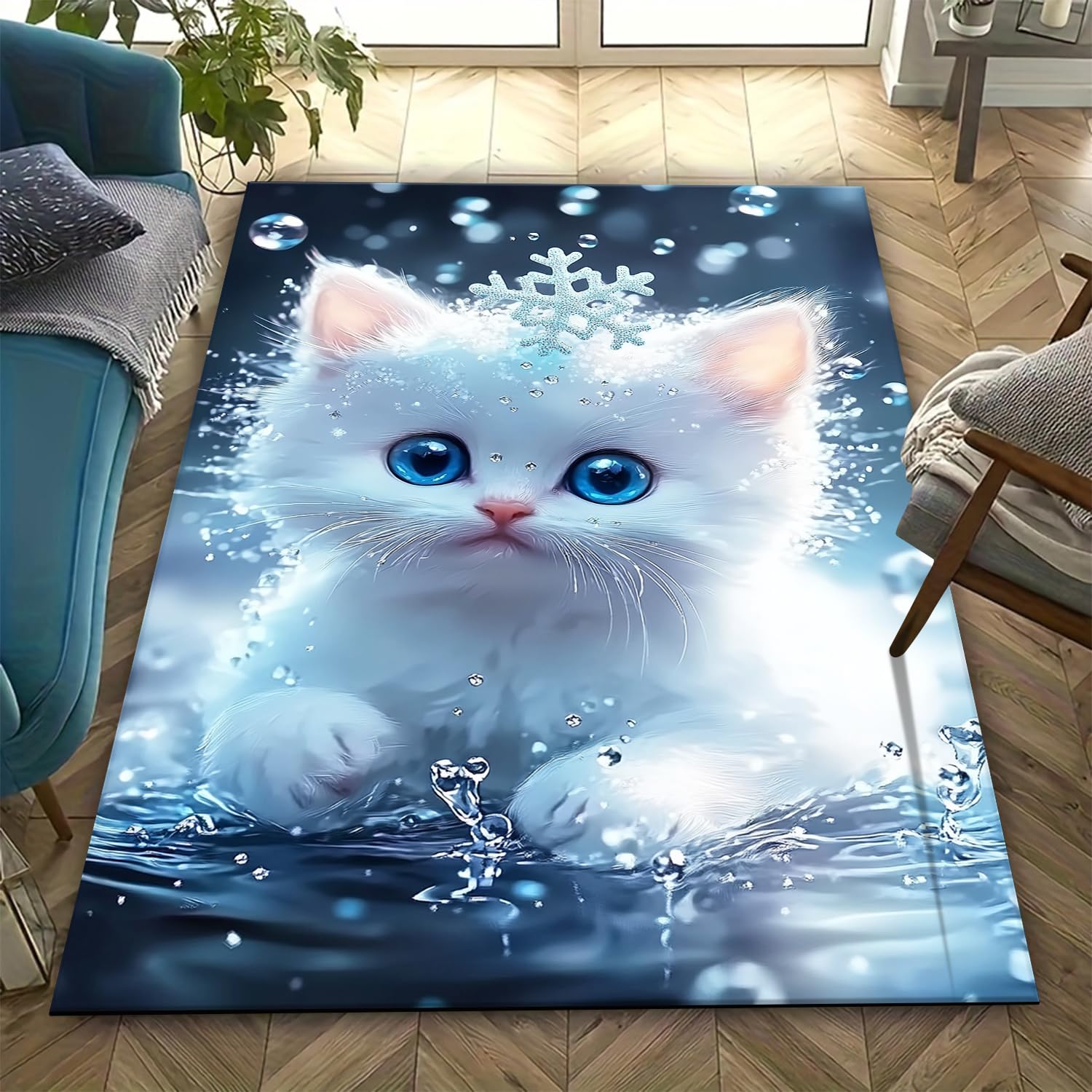 Tapis salon anti-slip motif chat 3D parfait pour la chambre des enfants