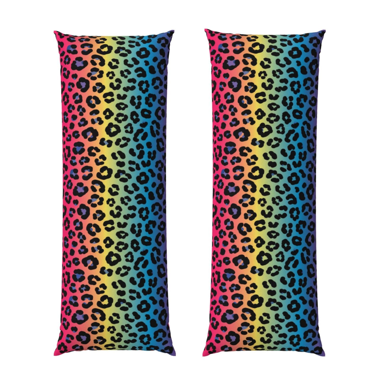 Long Pillow Cover 20x60 Rainbow Cheetah Skin Leopard Print, Premium Body Pillowcase with Zipper, Cozy Flannel Fabric Protector, for Men Women Couch Sofa Bed