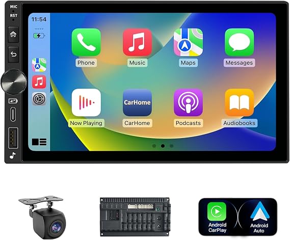 7 QLED Double Din Car Stereo Apple Carplay and Android Auto Radio, High Resolution 1280 * 720 Touchscreen Car Audio Receivers, RDS, 16 Band, 4.0 CHN & Bluetooth 5.0 240W, Backup Camera, FM/AM