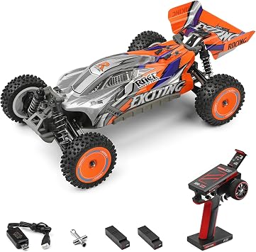 GoolRC WLtoys 124010 RC Cars for Adults, 112 Scale Remote Control Car, 4WD 55KM/H High Speed RC Racing Car, 2.4GHz All Terrains Off Road RC Buggy Trucks with 2 Batteries Orange
