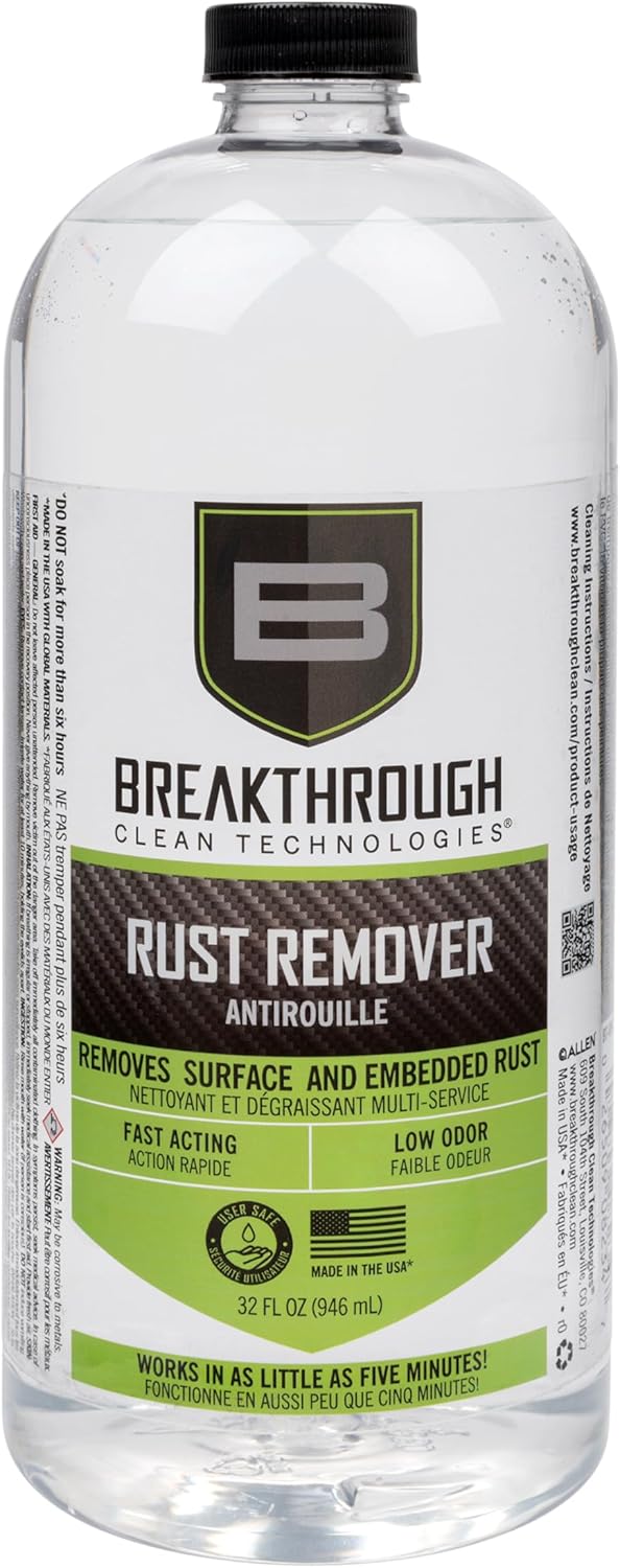 Breakthrough Clean Technologies Rust Remover - Fast-Acting Water-Based Rust Dissolver for Metal, Plastic, PVC and Tools - Industrial Strength Formula Safe for Firearms and Equipment