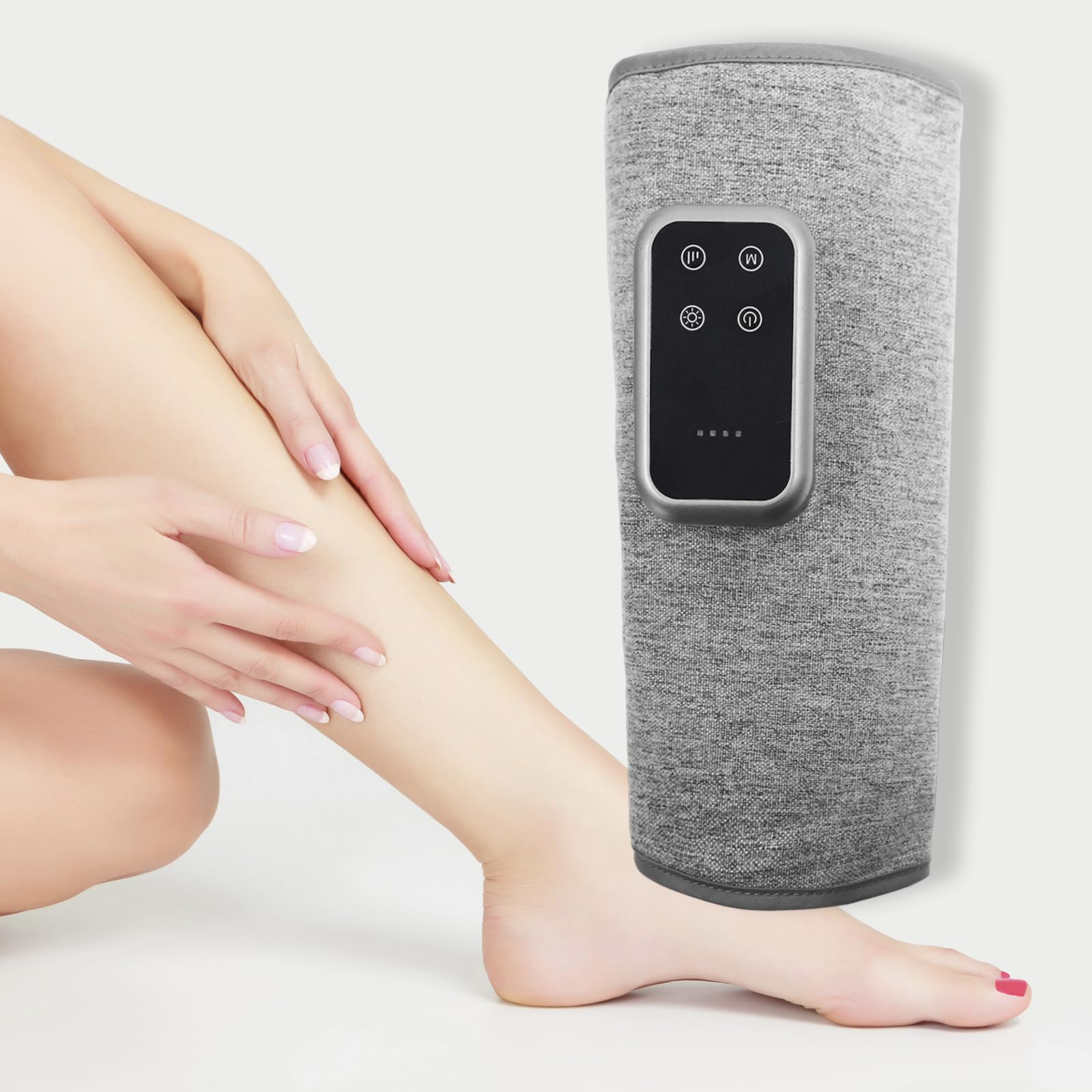 2 Massaggiatori per Polpacci Senza Fili a Compressione d'Aria | Spegnimento auto 20 min, batteria fino 120 min, USB-C, display touch, ampio cerotto termico, per vita, sport & lavoro