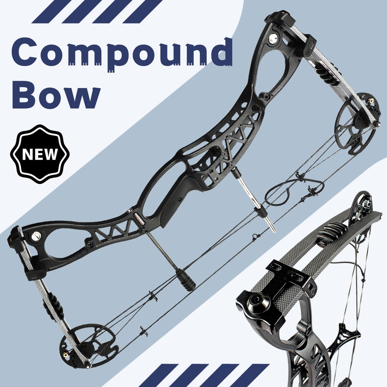 Bow Composite Bow Set, 18" - 30" Drawing, 0.0-70 lbs, with All Accessories for Archery Hunting Target Shooting Practice RTH (Black)