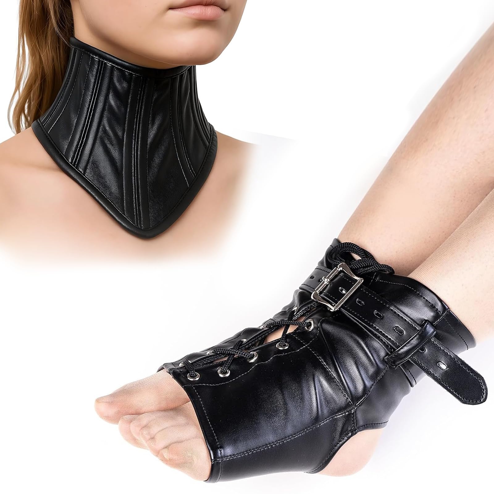 Lederhalsband Halskorsett Beinfesselset SM Paar Bondage Spiele Halsband Damen für Sex Zweiteiliges Set Halsband Damen Für Sex Toy