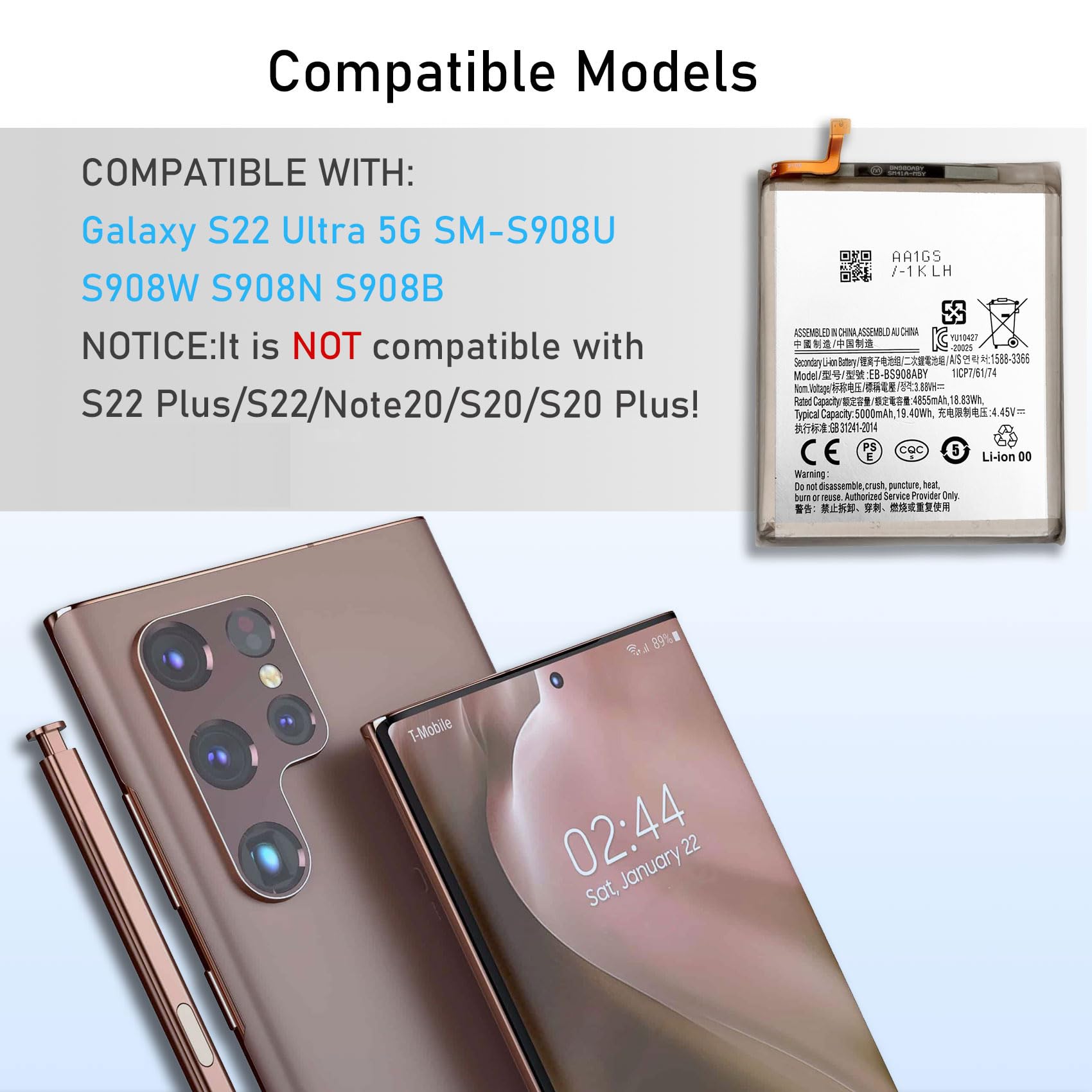 Amazon.com: TGXJI Replacement Battery for Galaxy S22 Ultra, (2026