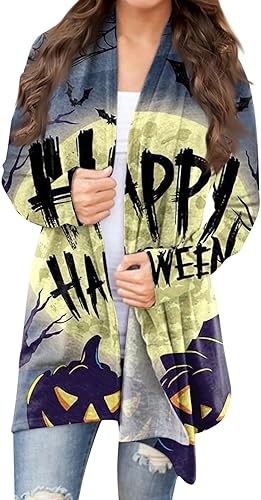 FQZWONG Cárdigan para mujer, a la moda, ligero, casual, de manga larga, parte delantera abierta, ropa de otoño, disfraces de Halloween