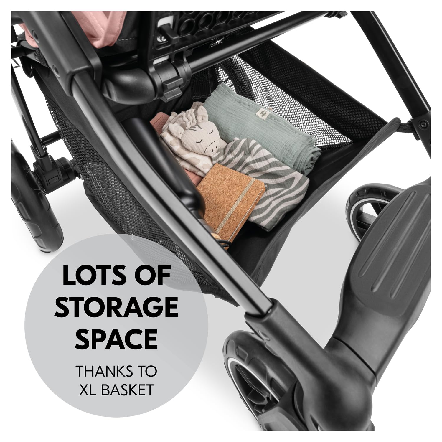 Hauck Shop N Care - Passeggino leggero (solo 8,5 kg) con vassoio per merenda, portabicchieri e parapioggia, compatto e pieghevole con una sola mano, completamente reclinabile dalla nascita fino a 22