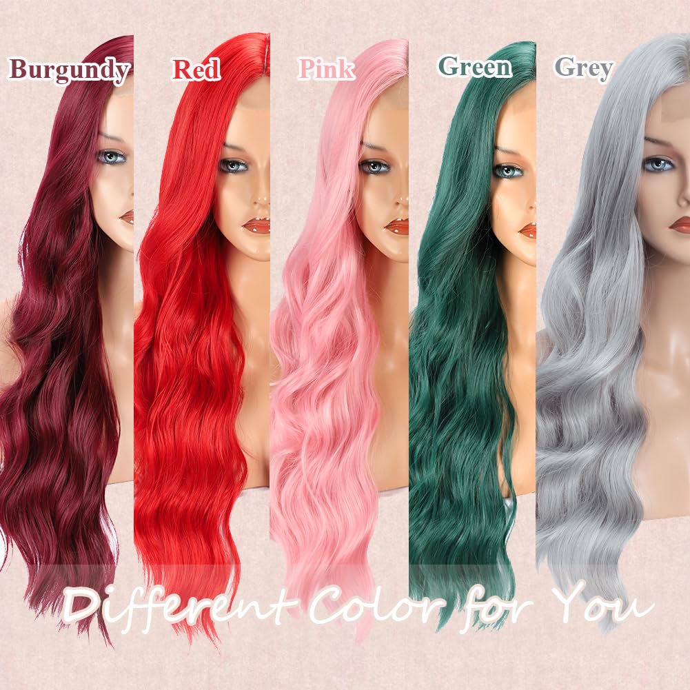 Colorful Queen 26 Inch Long Wavy Synthetic Lace Wig for Women Natural Looking Middle Part Black Wig for Daily Party Use Halloween Cosplay - Image 5
