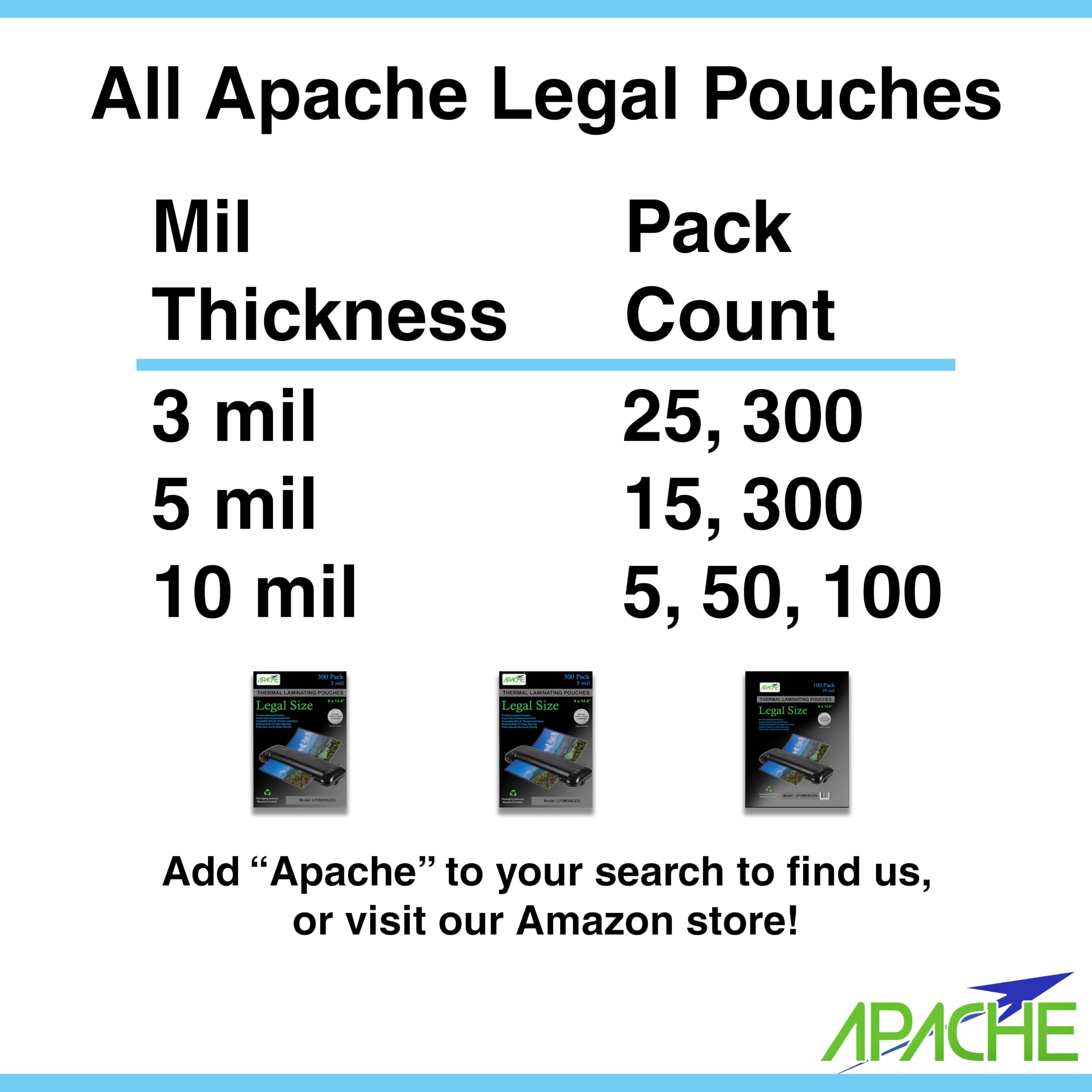 Apache Pouches 3 mil (Legal Taille 300 Lot 3 mil)