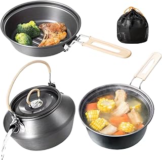 Camping Cooking Set - Outdoor Kitchen Cookware, Frying Pan Teapot, Authentic Survival Supplies, Portable Hiking Accessory, Top Camping Gear, Backpacking Picnic Set for BBQ Fishing Party