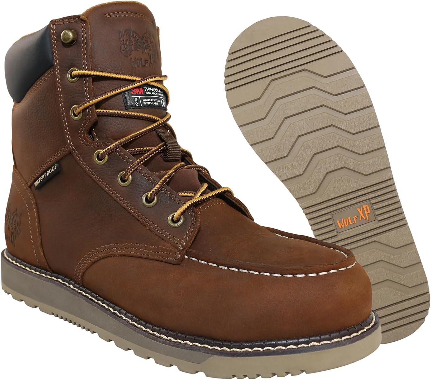WOLF Heavy Duty Men’s Work Boots – Genuine Leather, Oil & Slip Resistant, Water Proof, Insulated Safety Construction Boots for Men
