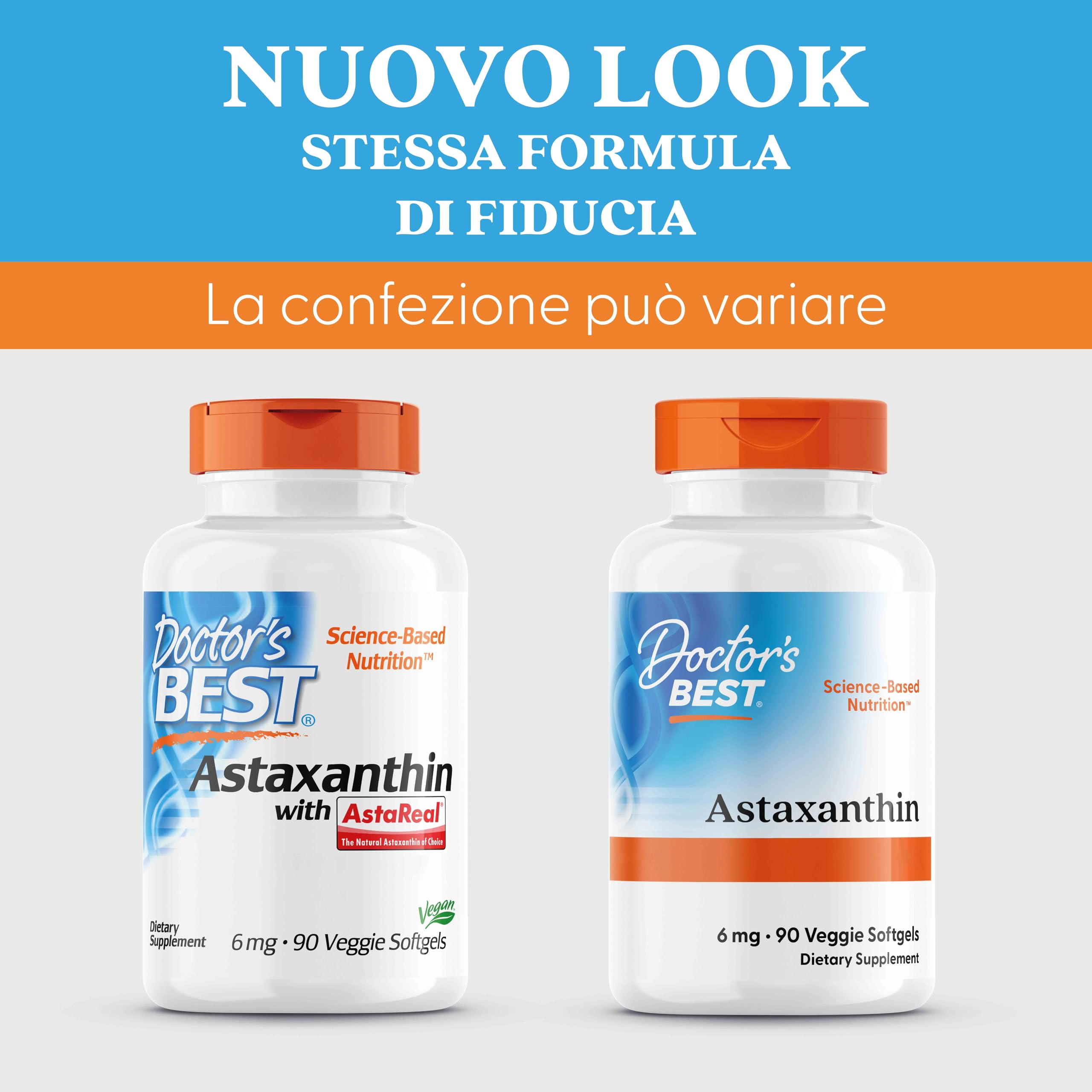 Doctor's Best, Astaxanthin with AstaReal, 6 mg, 90 Capsule molli, Altamente Dosato, Testato in Laboratorio, Senza Glutine, Senza Soia, Non OGM