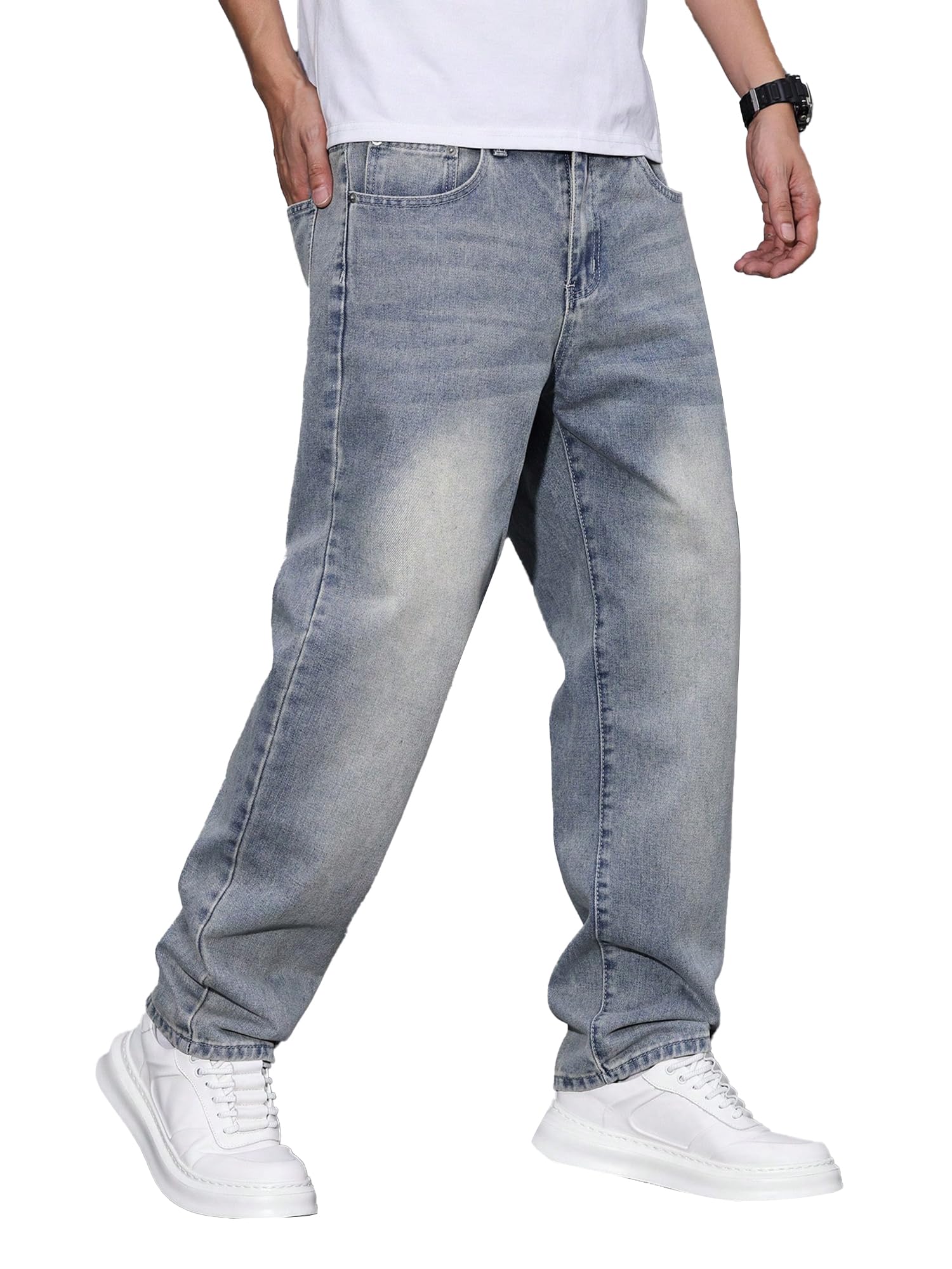 JMIERR Jeans Herren Baggy Baumwolle Weite Jeans Hose Herren Stretch Vintage Loose Fit - Bequeme Streetwear Freizeithosen
