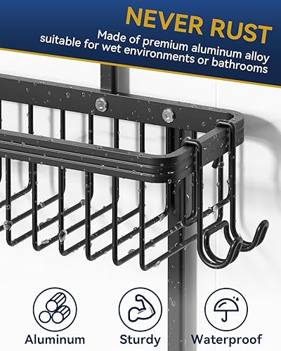 Miniatura 4 de YASONIC Organizador de ducha para colgar, nunca se oxida para colgar, estantes de ducha de aluminio para ducha interior con ganchos para maquinilla