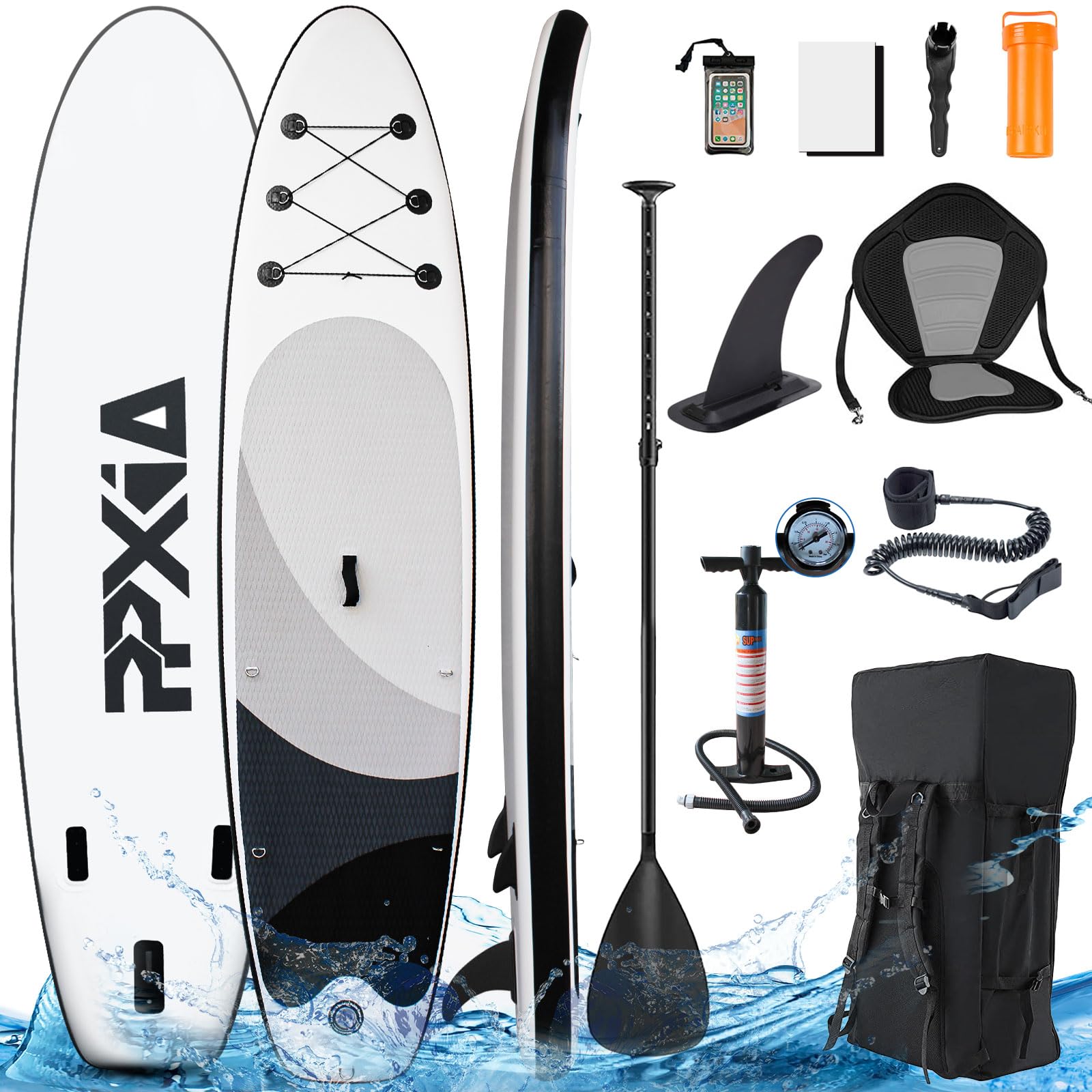 Tabla de surf de remo con asiento, tabla de surf hinchable, capacidad de carga de hasta 200 kg, accesorios completos para principiantes y adultos, niños, 320 x 82 x 15 cm