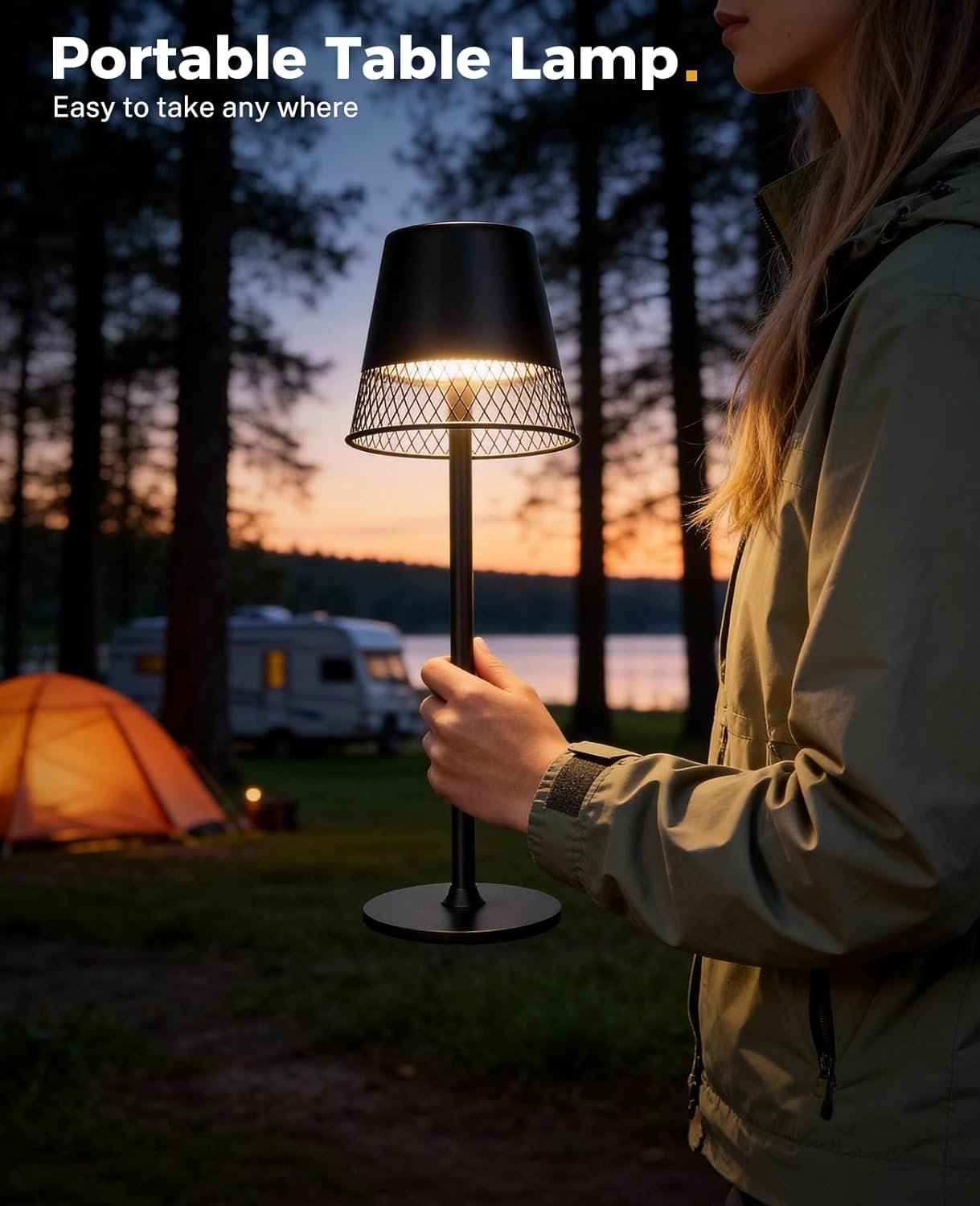 Cordless Lamp, 6000mAh Rechargeable Desk Lamp, Portable & Touch Control Desk Lights, RGB Stepless Dimming Table Light with Memory Function, for Bedroom/Restaurant/Outdoor (Black)