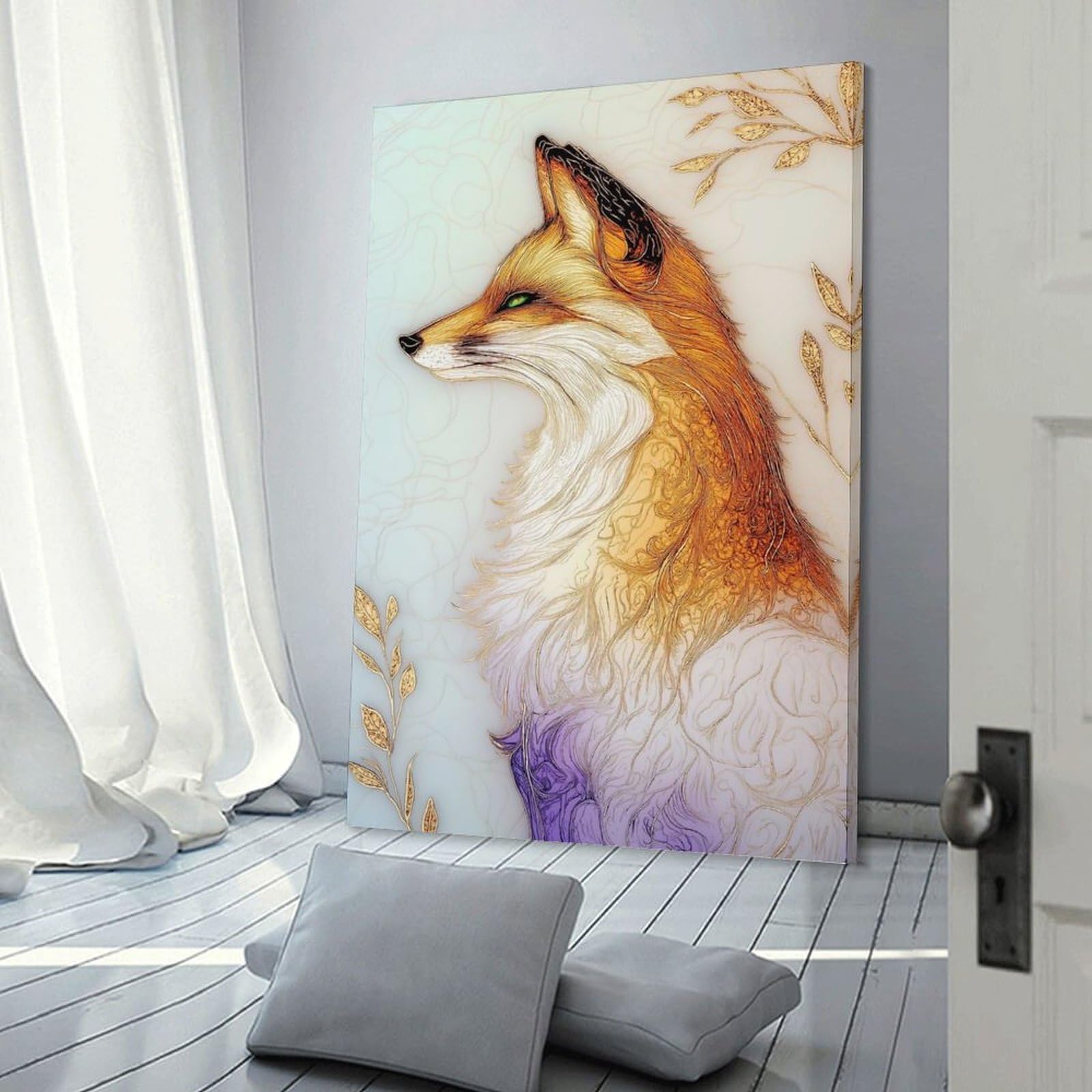 Junmoney Wall Picture Print Elegant Fox Portrait with Golden Accents, 20x30inch(50x75cm), for Entrance Walls, Hall Decor Or Foyers, A Neat Decor Update for Hallways
