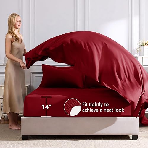 Miniatura 288 de CozyLux Juego de edredón de tamaño Queen, rojo burdeos, toda la ropa de cama en una sola bolsa, 7 piezas: edredón, fundas de almohada y de almohada