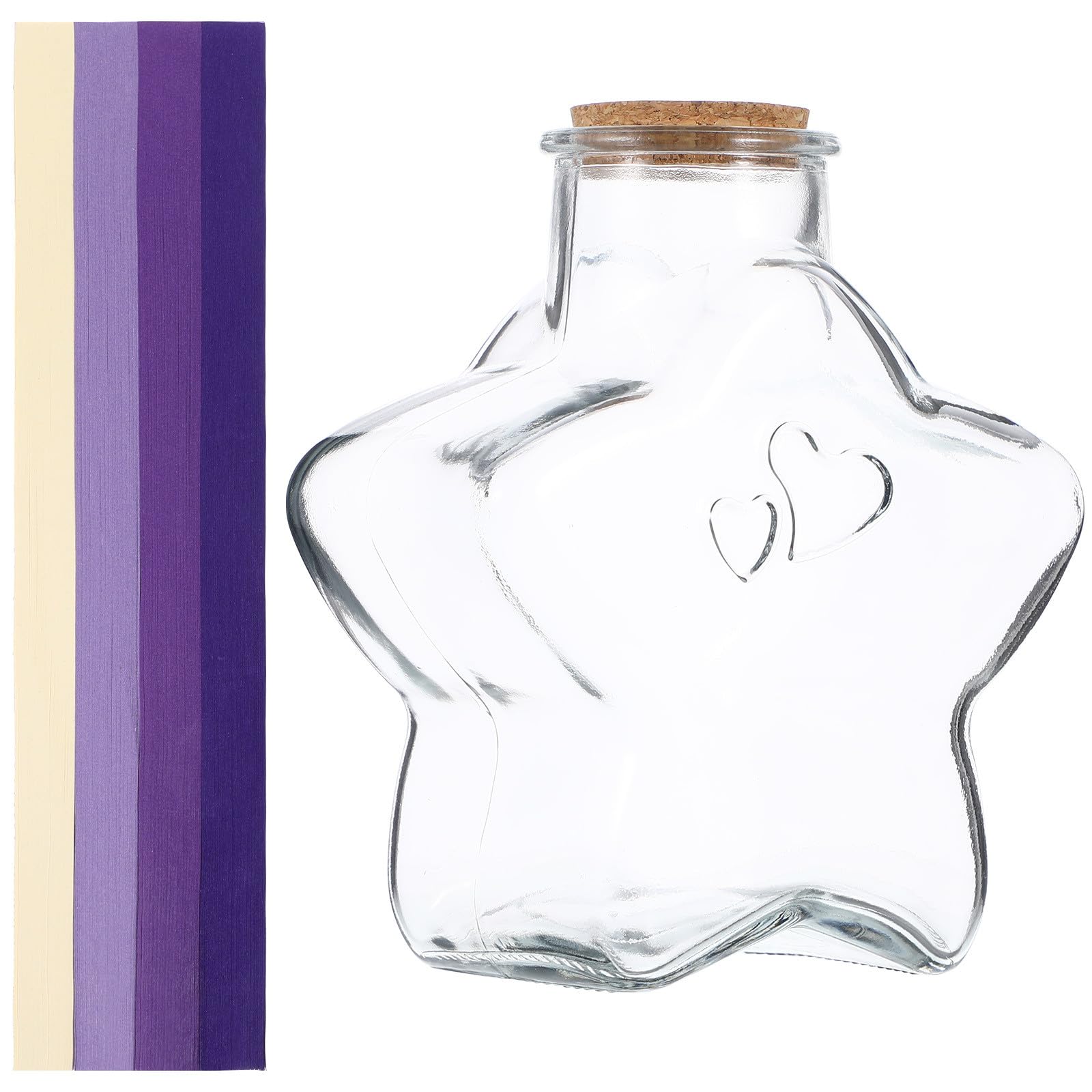 Abaodam Tiras de Papel para Origami de Estrella Degradado Morado con Botella de Cristal para Deseos, Kit de Manualidades Diy, Obsequio Romántico para Cumpleaños y Decoración Infantil