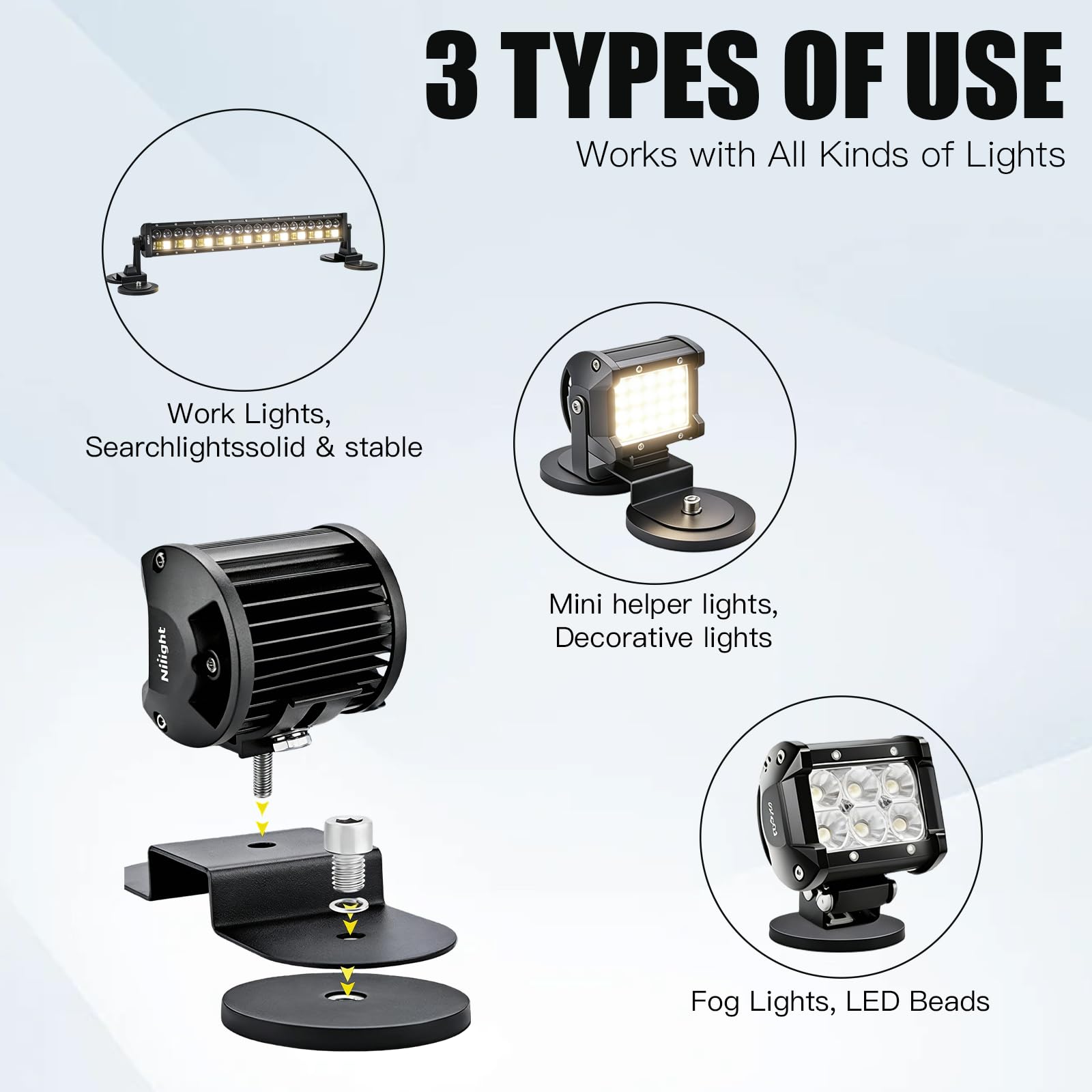 2 supporti magnetici in gomma per fari da lavoro a LED, supporto magnetico universale per tettuccio dell'auto, forte supporto magnetico per luce da lavoro, per fuoristrada, auto, SUV, ATV, camion