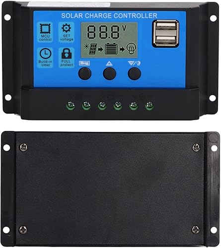 Miniatura 3 de Controlador de panel solar, controlador solar PWM de 12 V 24 V, pantalla LCD, regulador fotovoltaico, seguimiento de carga, pantalla en tiempo real,