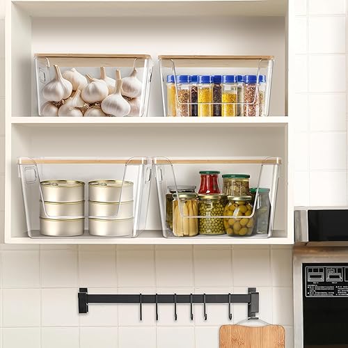 Miniatura 4 de Organizadores y almacenamiento de despensa, organizador de despensa de plástico apilable con tapa y asa para encimera de cocina, refrigerador para