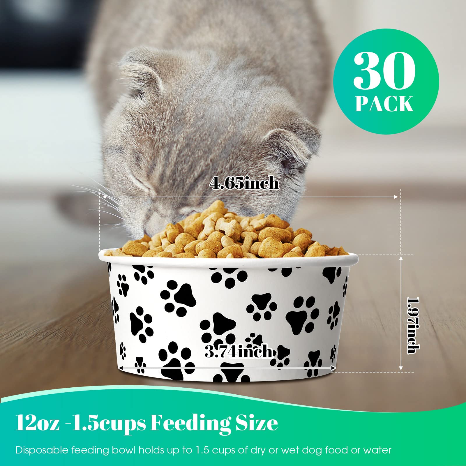 30 Pieces Disposable Dog Bowls Small Pet Feeding with Printed Pattern Dishes for Small Pet Paper Food Travel Bowls for Feeding Dogs and Cats Puppies Dry Wet Food Water(12 oz)