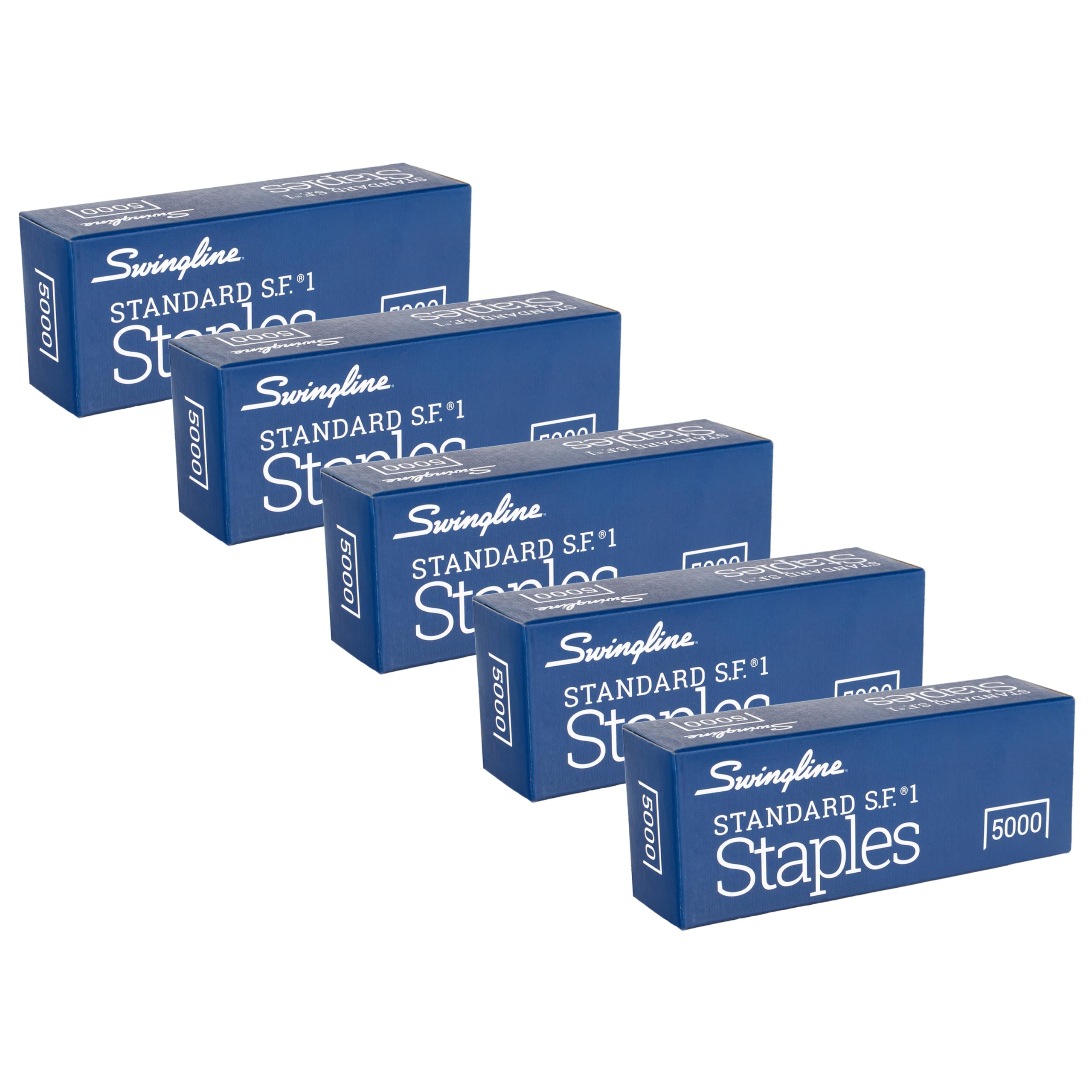 swingline staples, 5 pack, standard staples for desktop staplers, 1/4" length, 210/strip, 5000/box (35101)