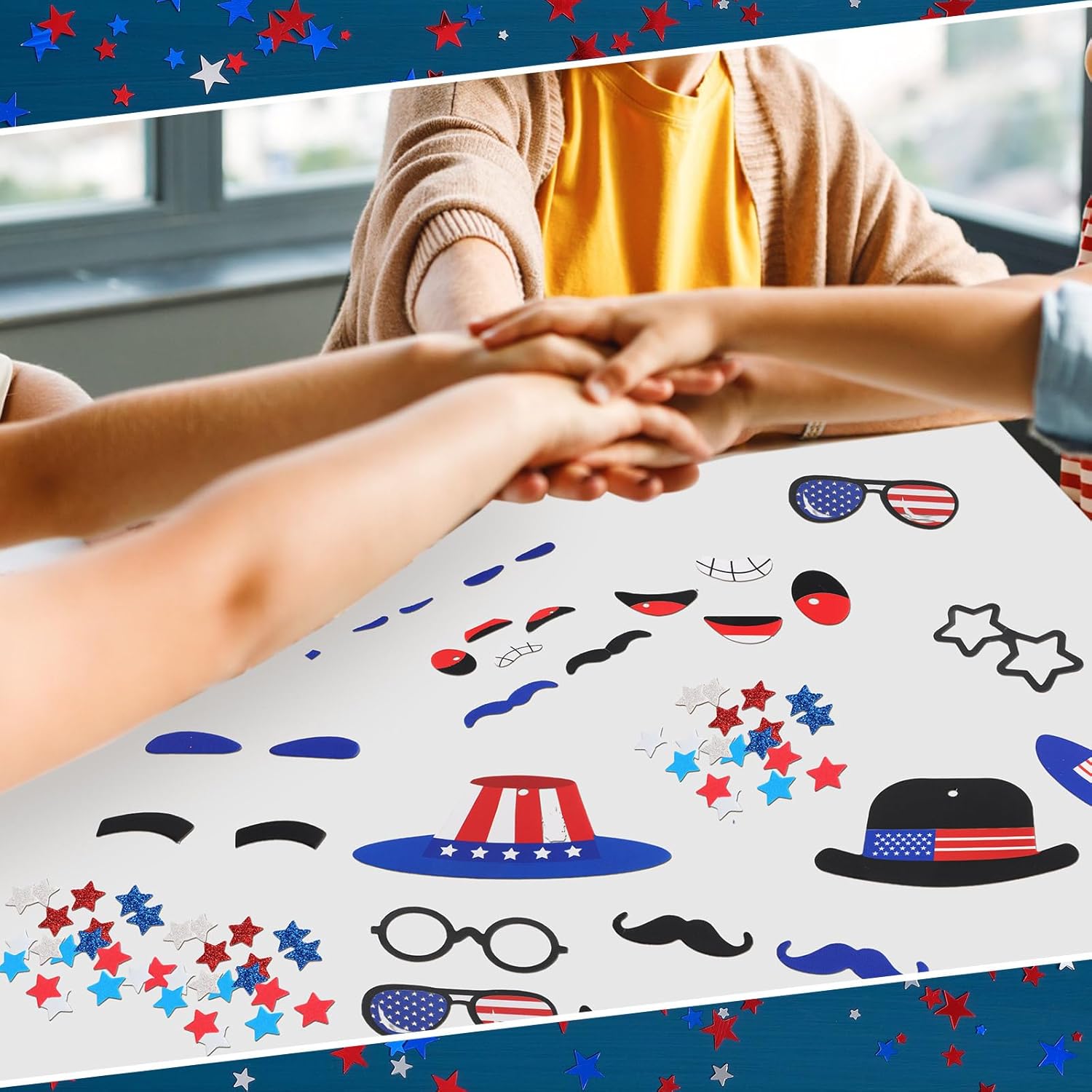 ReliThick 1153 Pcs 4th of July Star Foam Crafts DIY Patriotic Craft Kit Star Ornaments Decoration Red White Blue Glitter Sticker for Memorial Independence Day Activity Party Favors