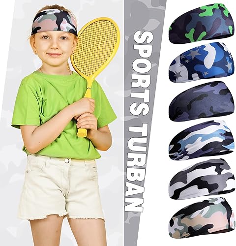Miniatura 9 de 6 diademas para niños y niños, bandas atléticas para niños, diademas de fútbol para niños, bandas de sudor elásticas que absorben el sudor