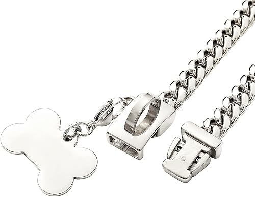 Miniatura 13 de Collar de perro de acero inoxidable, collar de joyería de bulldog con encanto, impermeable, oro rosa, negro, plata, resistente, collar de perro